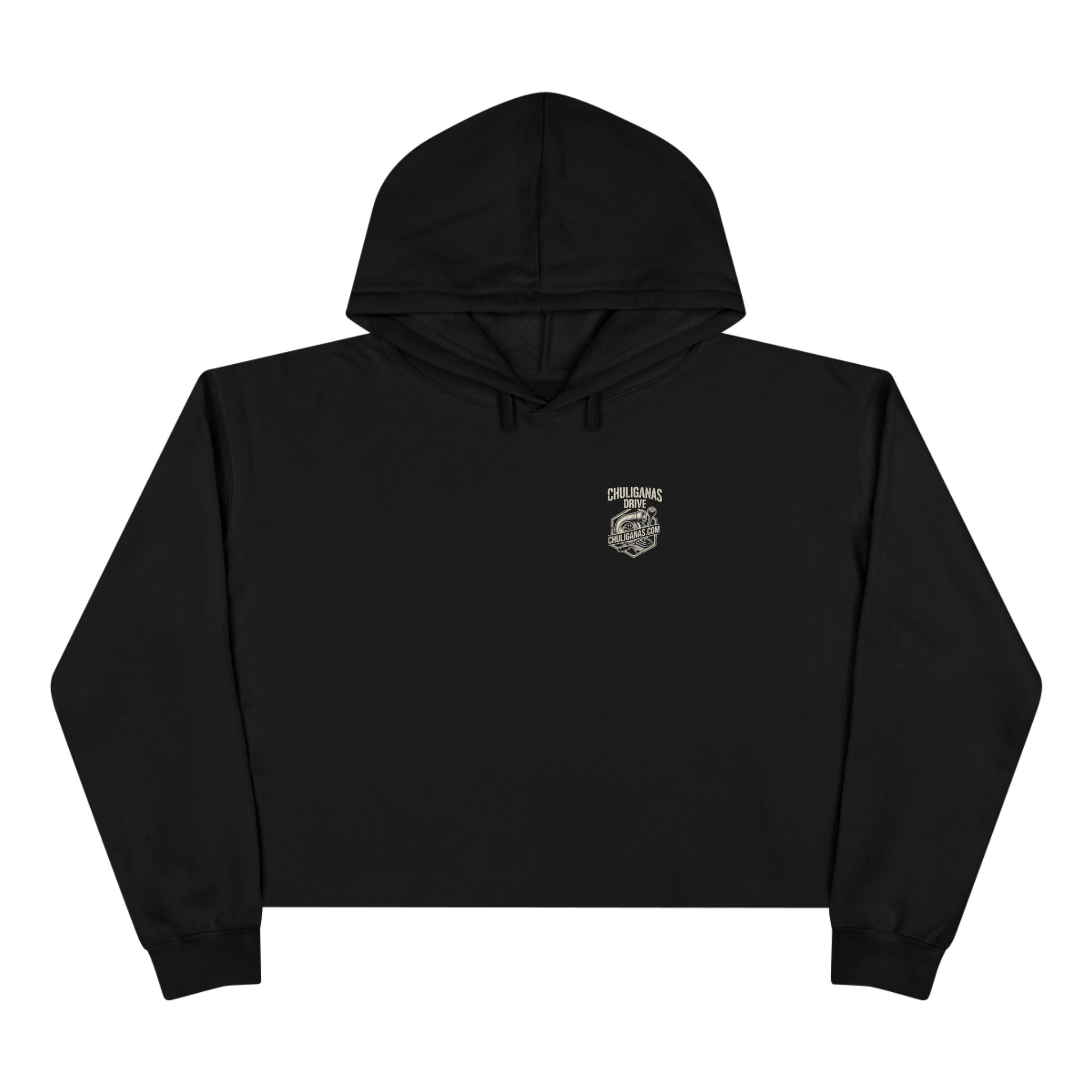 Chuliganas Drive Cropped Hoodie — Vintage Car Logo Streetwear