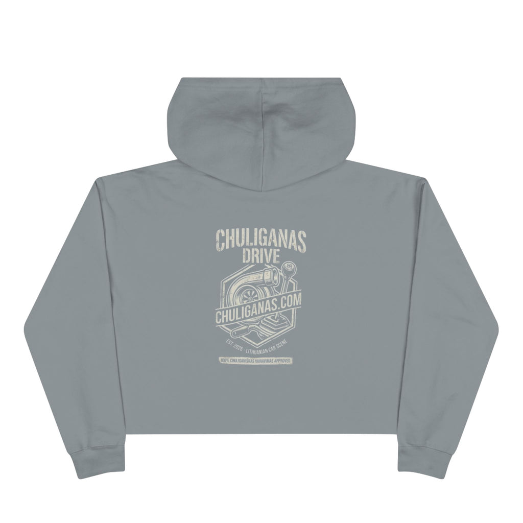 Chuliganas Drive Cropped Hoodie — Vintage Car Logo Streetwear