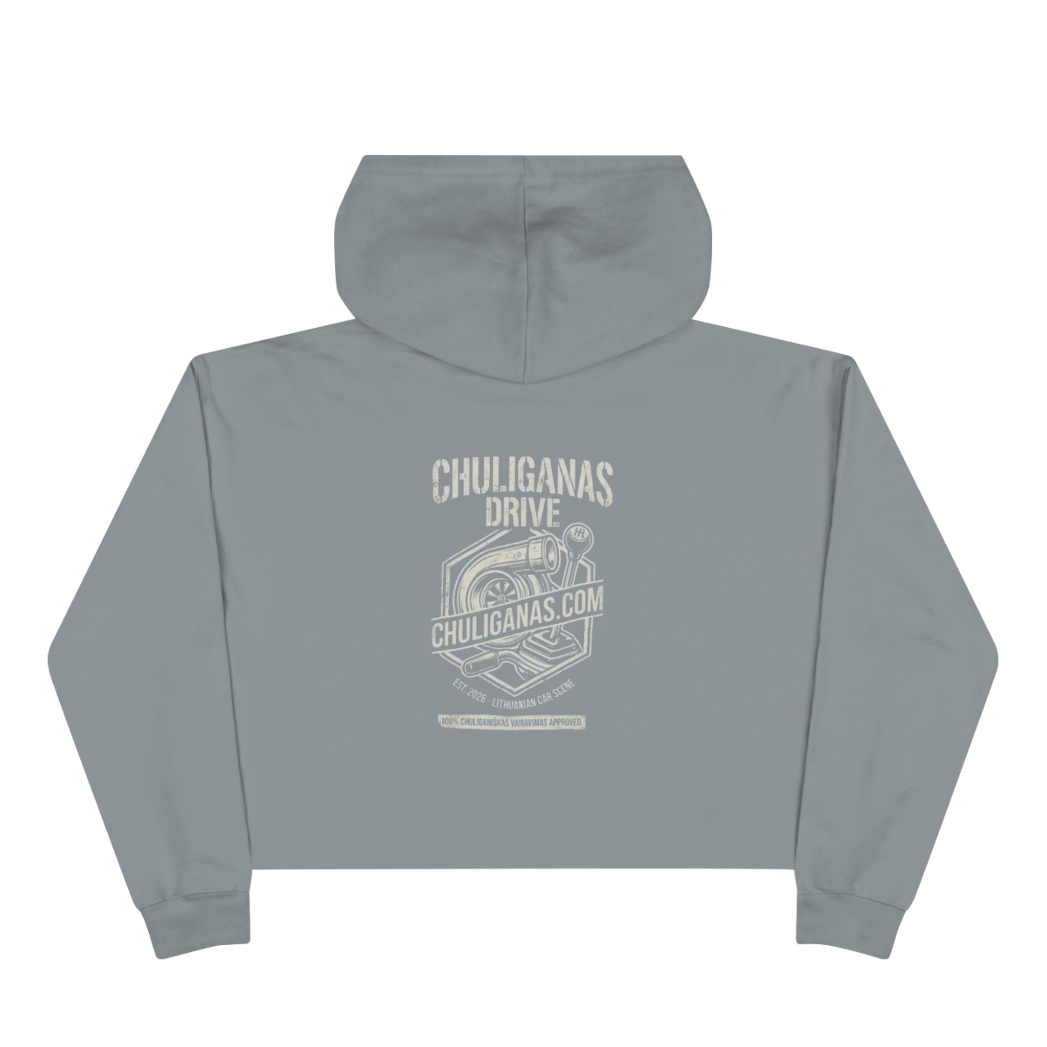 Chuliganas Drive Cropped Hoodie — Vintage Car Logo Streetwear