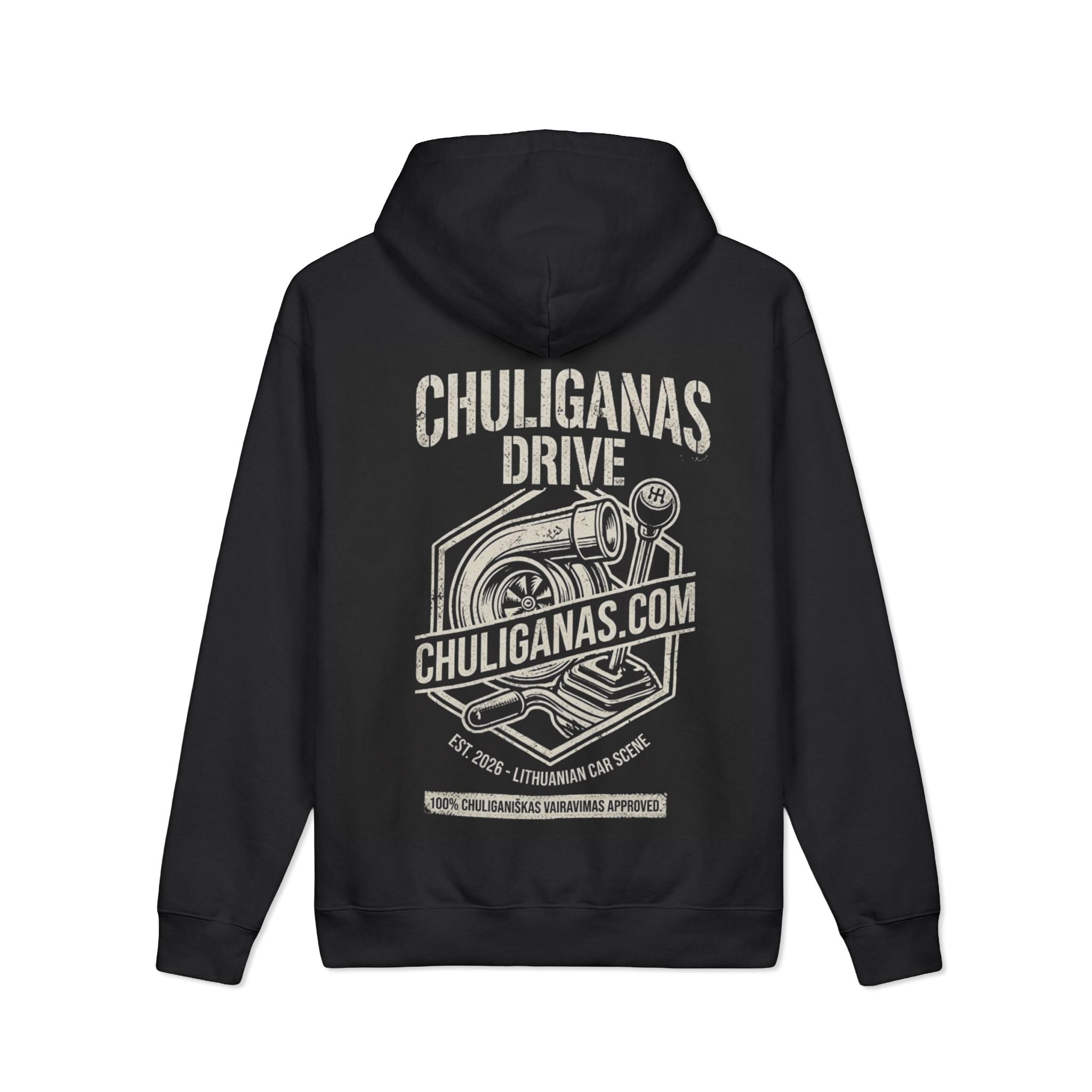 Chuliganas Drive Hoodie - Vintage Car Graphic Hooded Sweatshirt