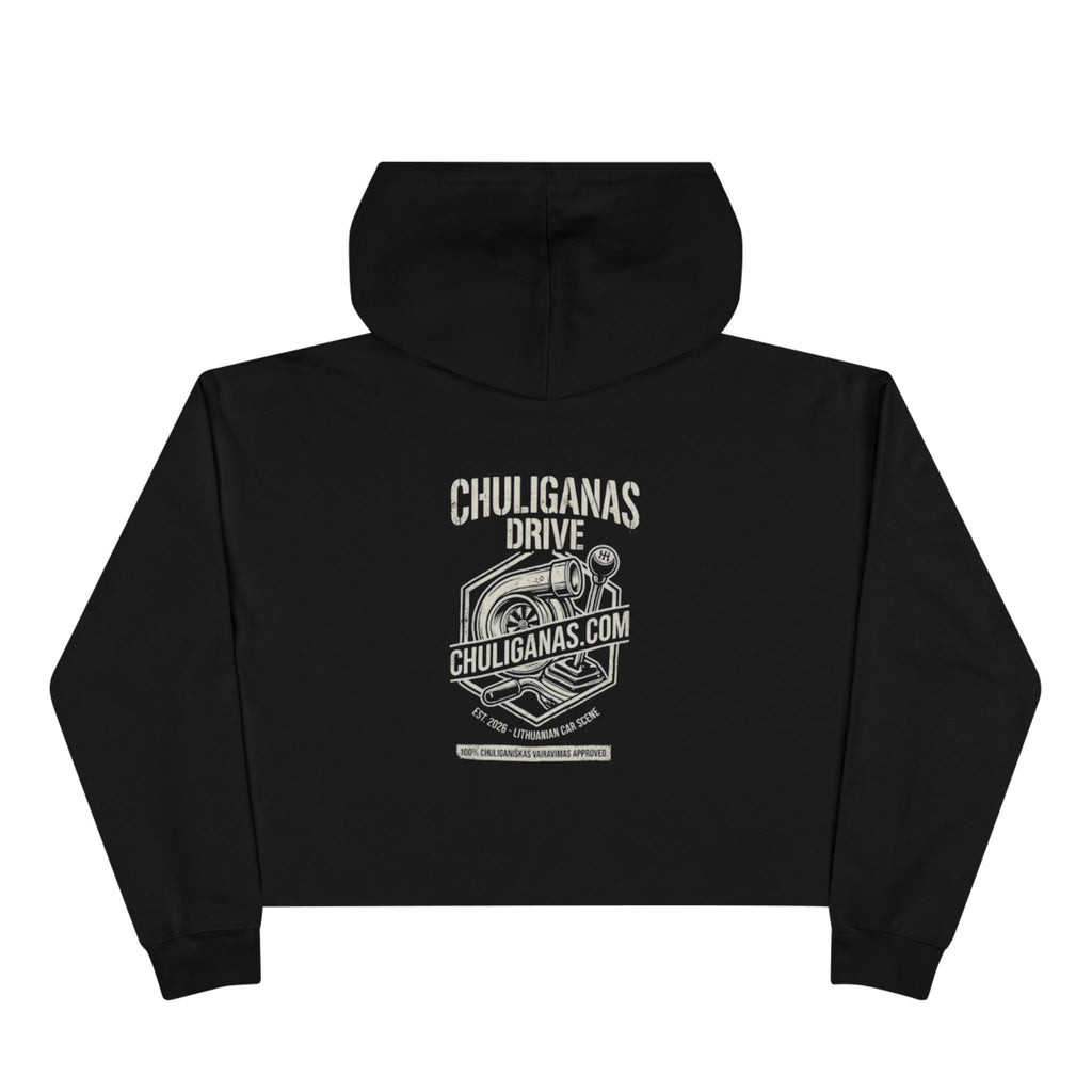 Chuliganas Drive Cropped Hoodie — Vintage Car Logo Streetwear
