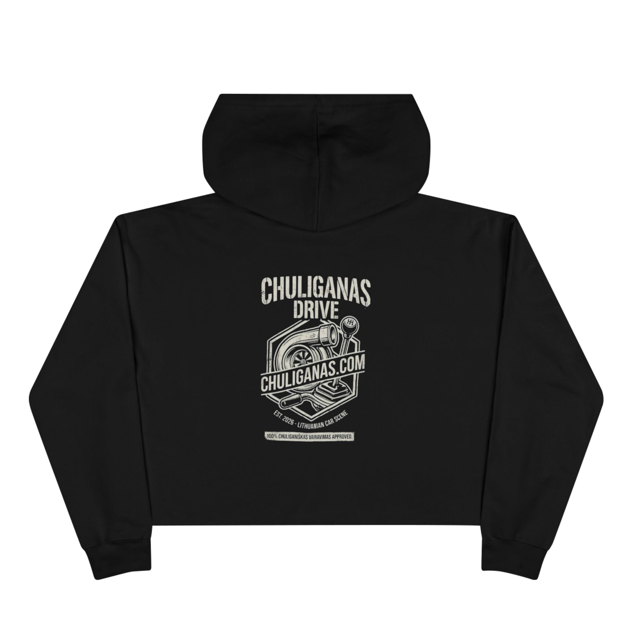 Chuliganas Drive Cropped Hoodie — Vintage Car Logo Streetwear