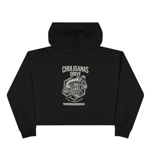Chuliganas Drive Cropped Hoodie — Vintage Car Logo Streetwear